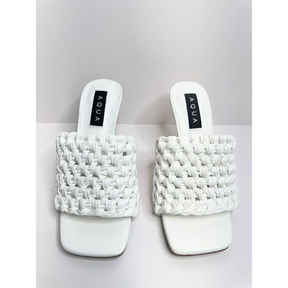 AQUA Woven Sandals Womens Size 6 White Slip On High Heel Square Toe NEW - Picture 7 of 10